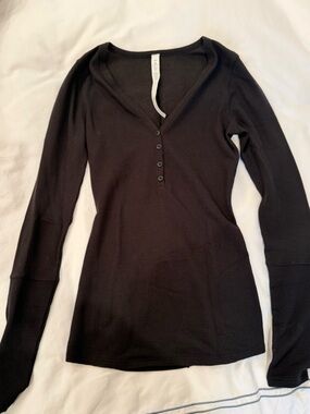 lululemon athletica Black Waffle-Knit Henley Top